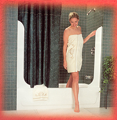 Spraymaid and mini-Spraymaid shower guards, keep water inside the shower curtain.